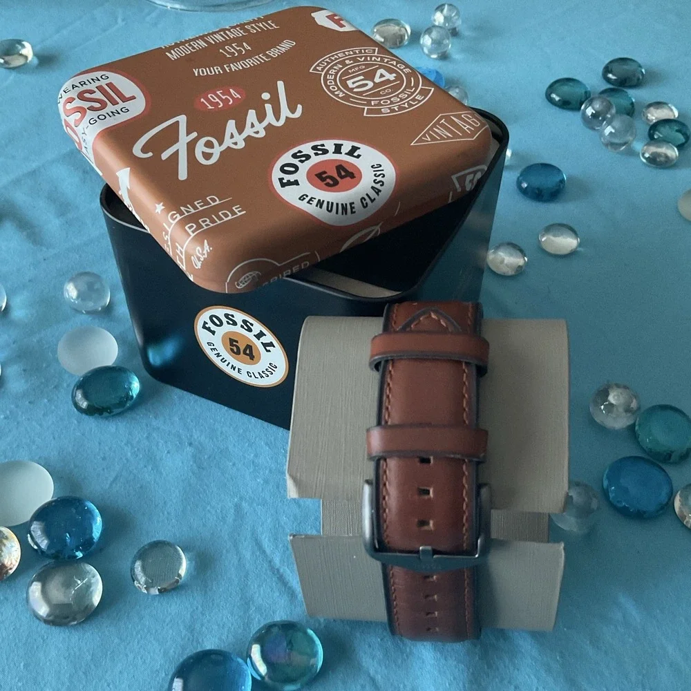 Fossil 54 Men's Chronograph Date Quartz Watch Brown Leather Black Dial 44mm